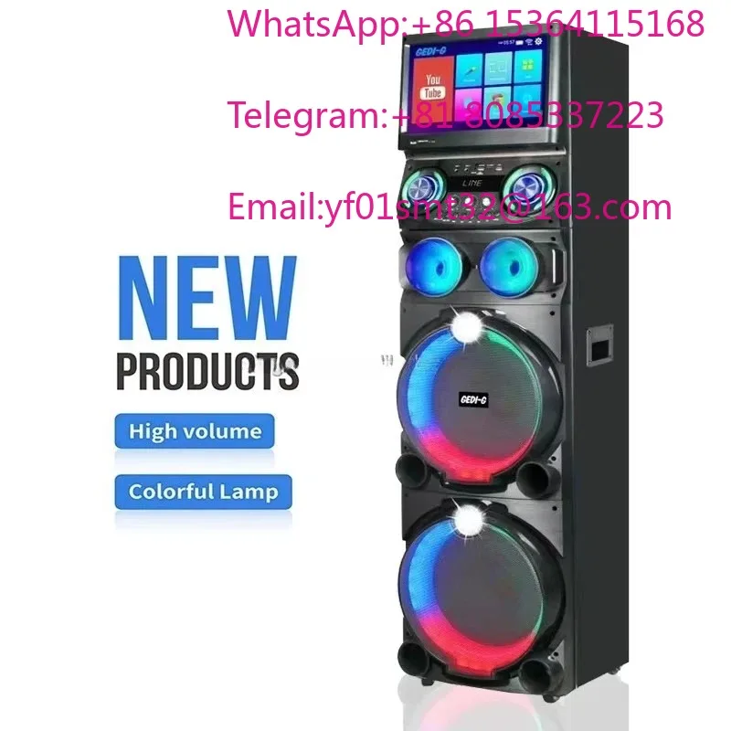 120W High Power Wooden Active Trolley Speaker With Color LED Lights Portable Live Streaming DJ Stage Audio Equipment Bluetooth