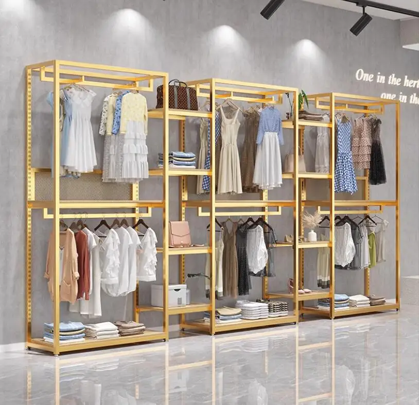 Clothing store display rack, men\'s and women\'s clothing store shelves, adjustable clothing rack, wall hanging clothes rack