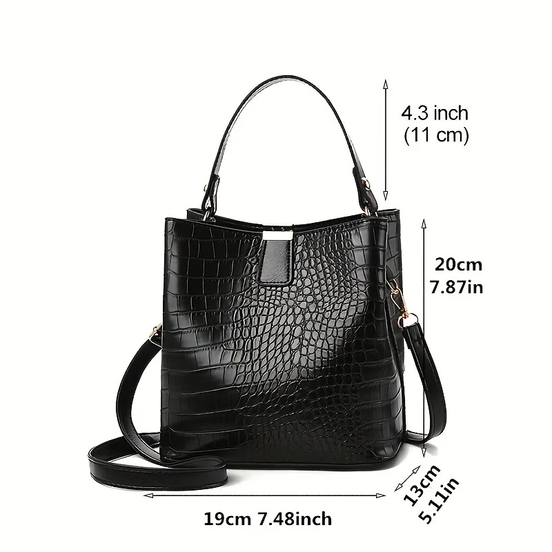 Crocodile Pattern Bucket Bag, Fashion Mini Crossbody Bag, Women\'s PU Leather Handbag & Purse