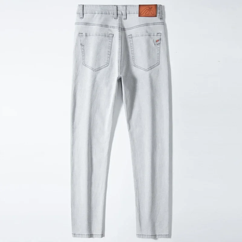 2024 New in Streetwear New Men\'s Light Gray Thin Slim Fit Jeans  Business Stretch Denim Trousers Male Pants