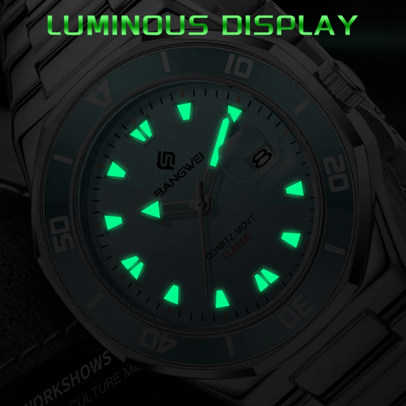 BANGWEI 2025新作クォーツ腕時計 スポーツカジュアル高級メンズ腕時計 レディース防水夜光スチールカップルウォッチ時計