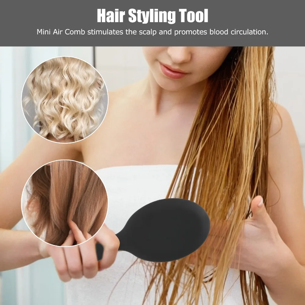 Vented Air Cushion Paddle Hairbrush Portable Compact Hair Detangler Brush Soft Rounded Black Color Paddle Hairbrush For Travel