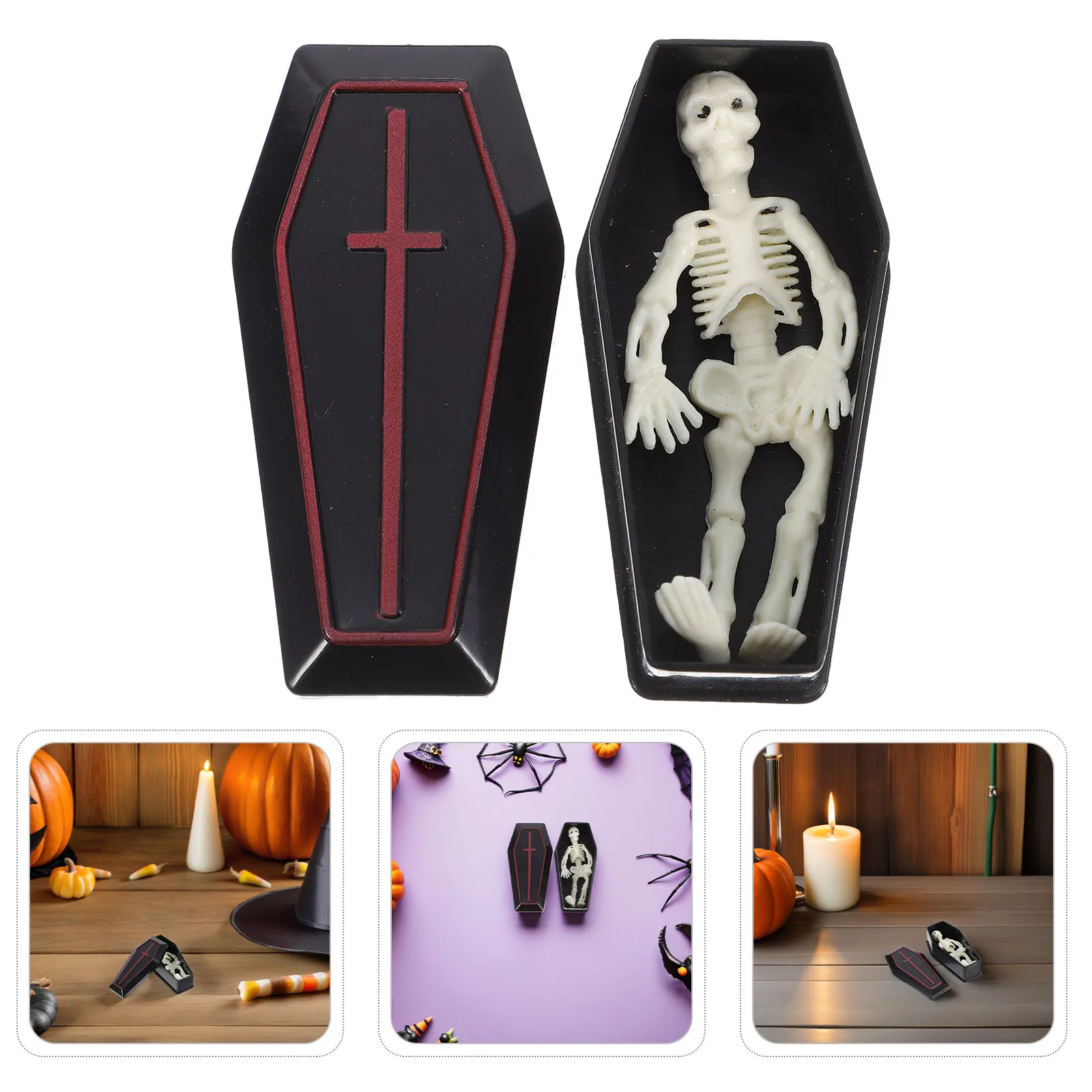 

12Sets Mini Coffin Halloween Decoration Plastic Skull Haunted House Props Party Favors Indoor Outdoor Spooky Setup