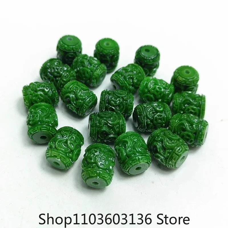 

3PC Natural Dry Green Jade Carving Money Scattered Beads Accessories DIY Bangle Jewellery Fashion Hand-Carved Amulet Gift