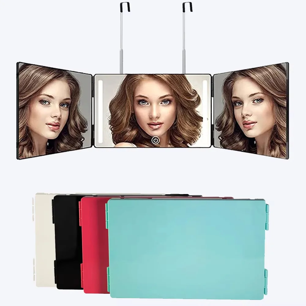 Specchio per il trucco pieghevole a tre lati sospeso a scomparsa Specchio per il trucco e il parrucchiere con tre pieghe da uomo
