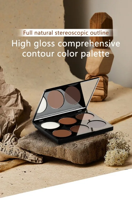 Palette tout-en-un de fard à joues et de contour de 6 couleurs, palette de maquillage en poudre mate nacrée, surligneur à paillettes, palette éclaircissante