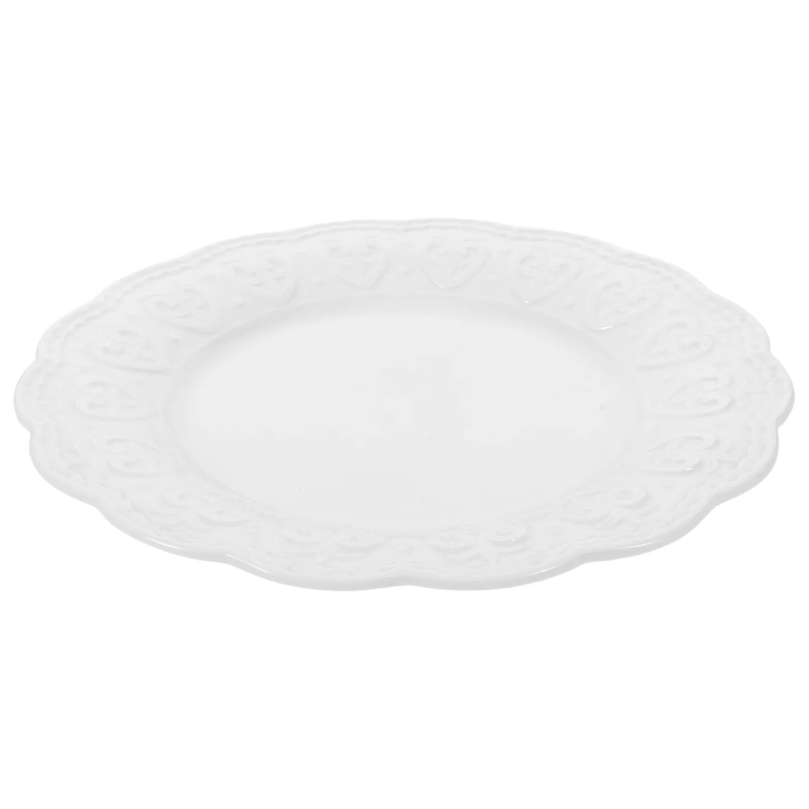 White Ceramic Round Dessert Plate Embossed Detail Elegant Serving Platter for Cake Stand Appetizer Snack Display Prop Dish