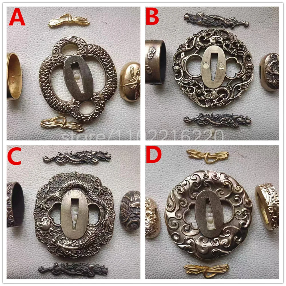 Beautiful Copper Brass Tsuba Handguard Copper Fuchi Kashira Menuki For Real Japanese Japan Samurai Katana Sword Fittings