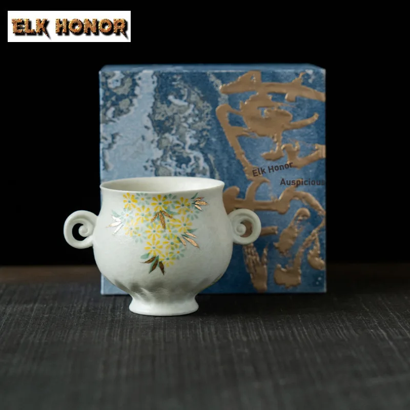 

125ml Rock Mineral White Gold Drawing Teacup Zen Tea Bowl Mug Tea-tasting Personal Cup Chazhan Master Cups Teaware Ornaments