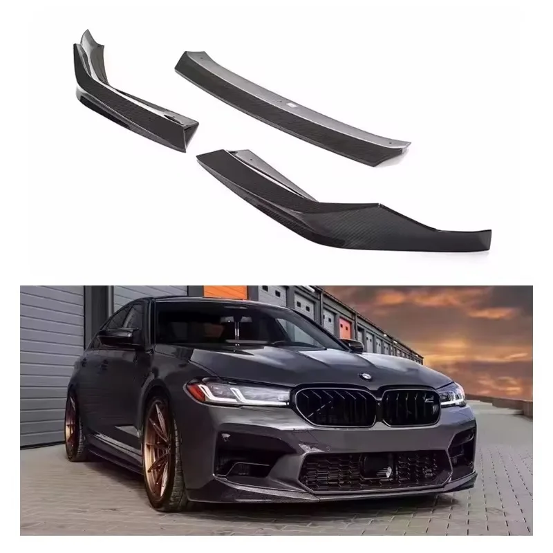 

For BMW F90 2021+ Dry Carbon Fiber Front Bumper Lip Diffuser Blade Side Splitter Car Accessories Body Kits 3PCS Spoiler