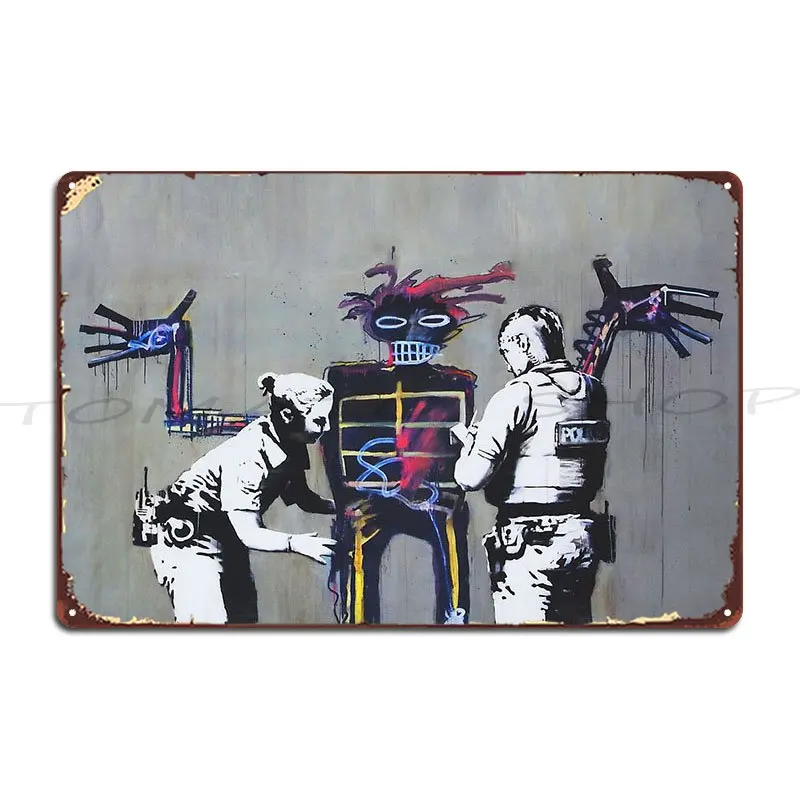 Banksy Police Stop And Search Metal Sign Wall Cave Cinema Kitchen Vintage Customize Tin Sign Poster
