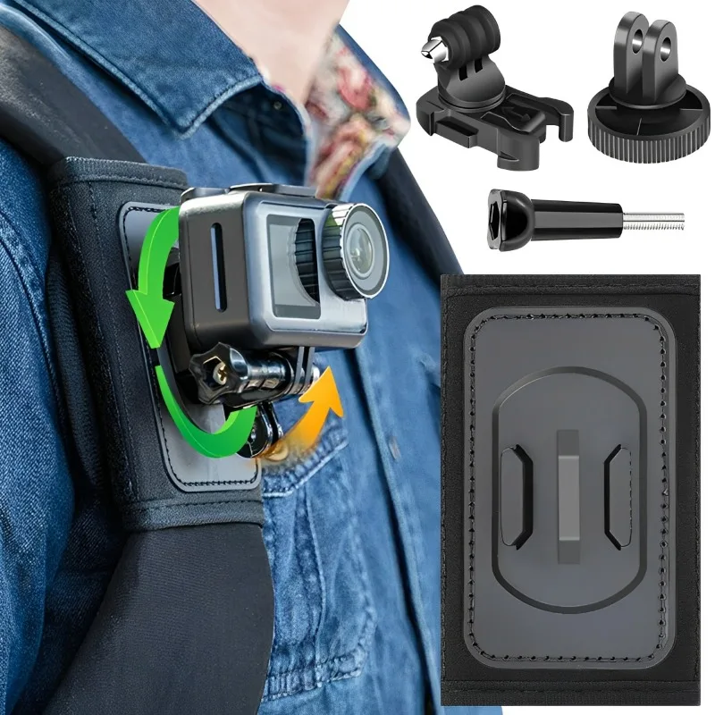 Camera Adjustable Holder with Backpack Shoulder Strap Belt Mount 360° Rotation Universal for DJI Osmo Action Insta360 GoPro Hero