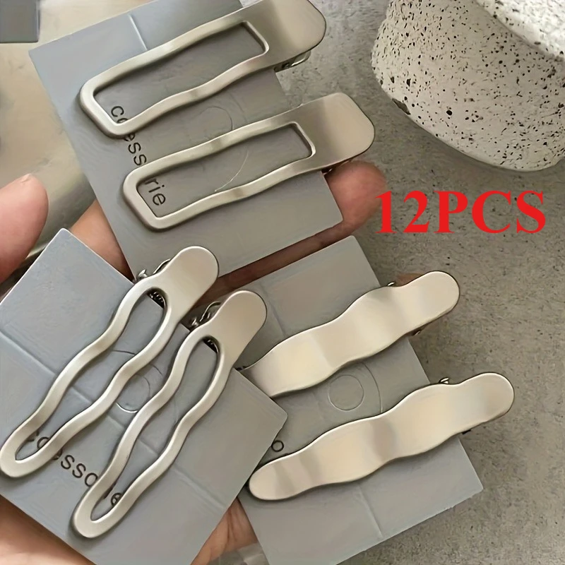 12pcs Elegant Silvery Hairpins - in Wave, Geometric, And Droplet Shapes, For Stylish Bangs And Hairstyle, Perfect Gift for Women
