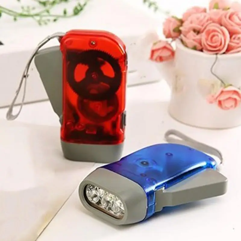 LED Dynamos Wind Up Flashlight Hand-pressing Crank No Battery Torch Camping Lamp Light For Outdoor Home Blue Red