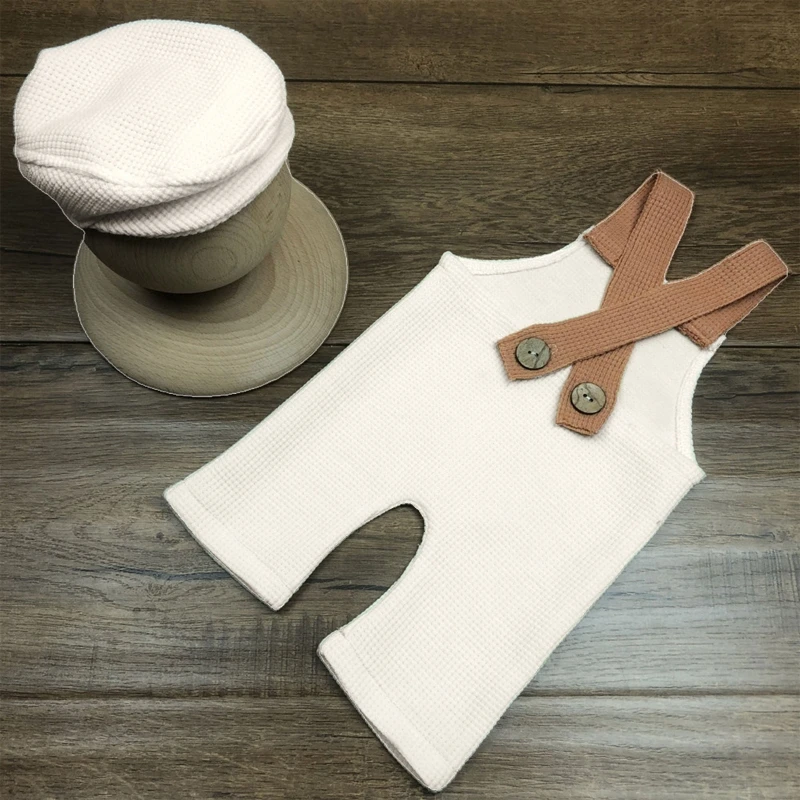 N80C 0-1M Newborn Photography Prop Set Infant Duckbill and Back Strap Overalls