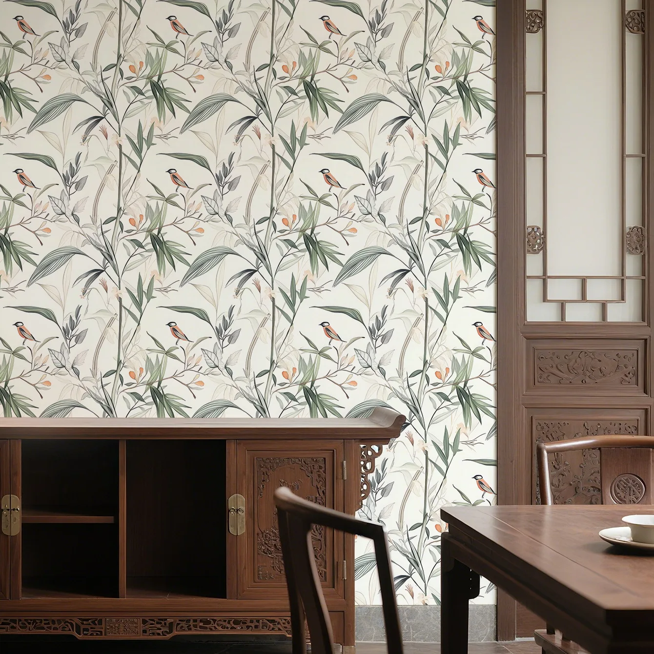 ورق جدران قابل للتقشير واللصق على شكل زهور أوراق خضراء ورق اتصال للطيور DIY ورق حائط ذاتي اللصق قابل للإزالة لفة الفينيل للخزانة #5