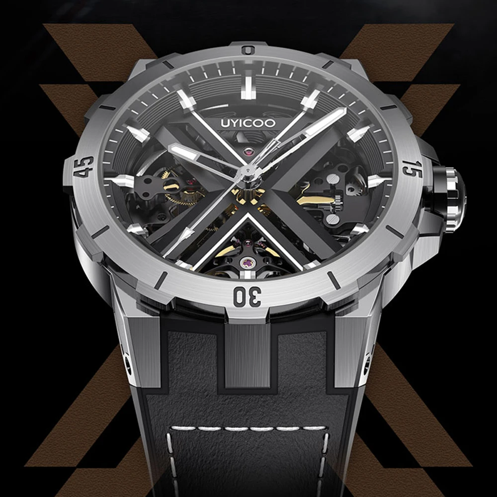 

Sports Watch Automatic Luxury Men Skeleton Watches 42mm UYICOO Mechanical Wristwatches Top Brand 50m Waterproof Luminous Clocks