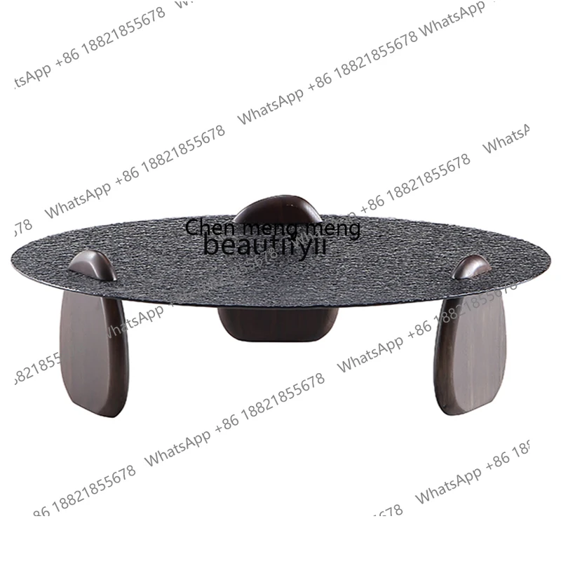 

Italian Minimalist round Glass Tea Table Combination Modern Minimalist Living Room Small Apartment Tempered Water-Wave Glass