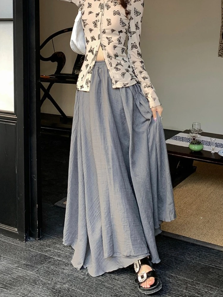 2026 Autumn New Irregular Linen Cotton Women High Waist A-line Maxi Skirt Unique Design Cold Tone Big Swing Long Skirts - view 2