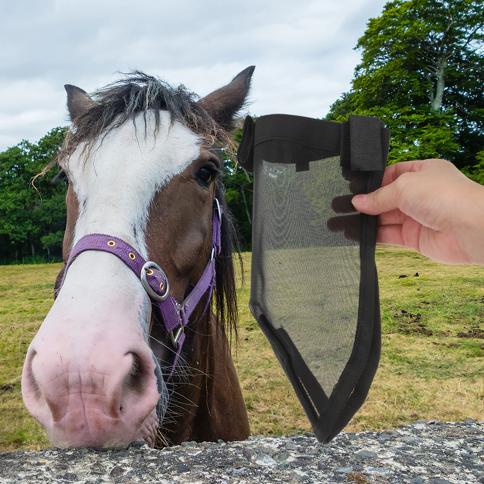 

Horse Nose Mask Comfortable Guard Breathable Net Farm Animal Face Protection Anti Fly Mesh Cover For Horse Nose