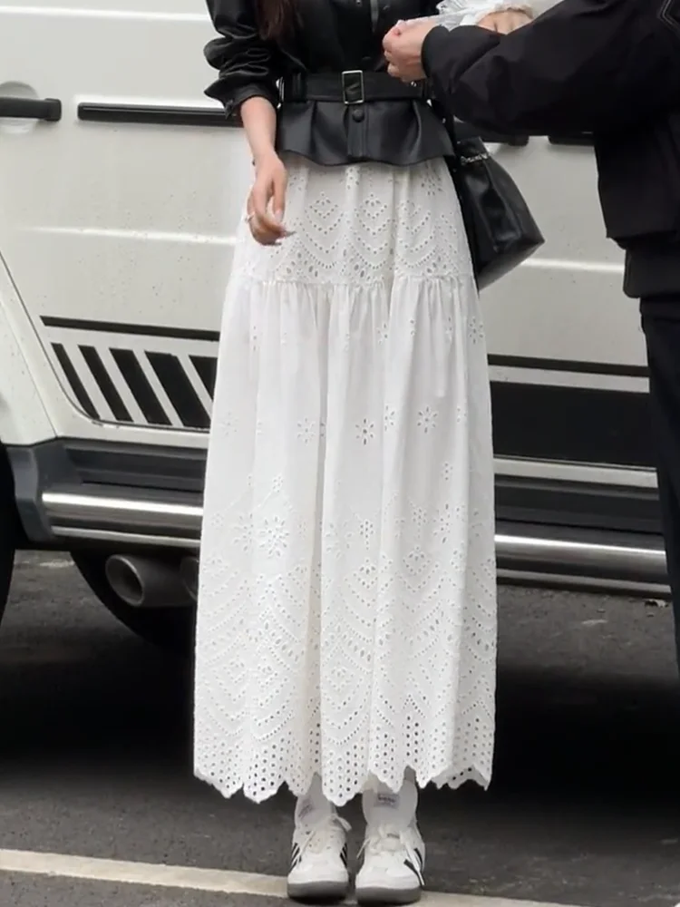 

Белая женская юбка-миди А-силуэта Ele, летняя коллекция 2025, модный дизайн с вырезами, с богатой отделкой, средней длины