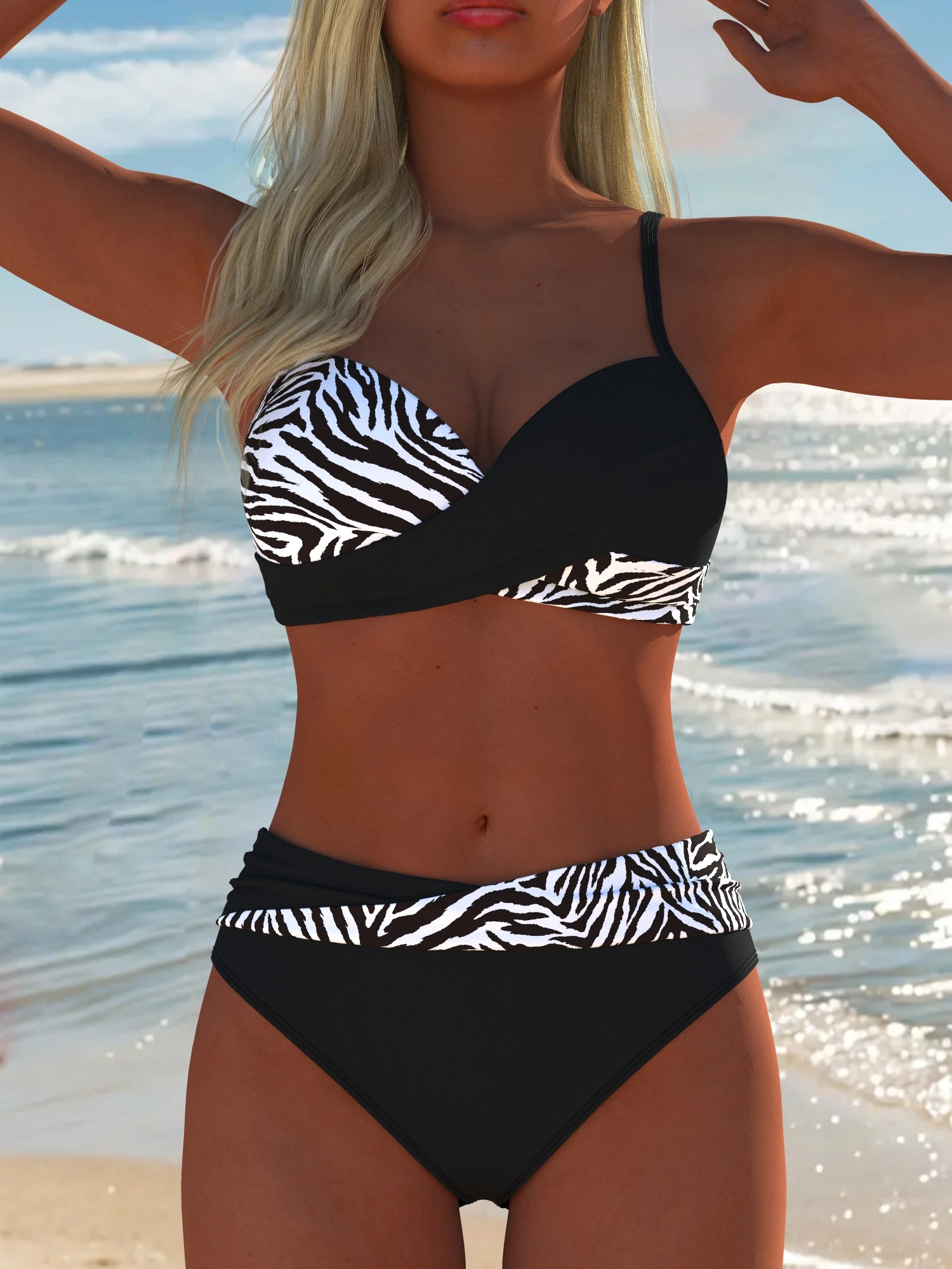 

Women's 2026 Summer Zebra Print 2 Piece Twist Front Bikini Set Spaghetti Strap Beach Bathing Suit Swimwear