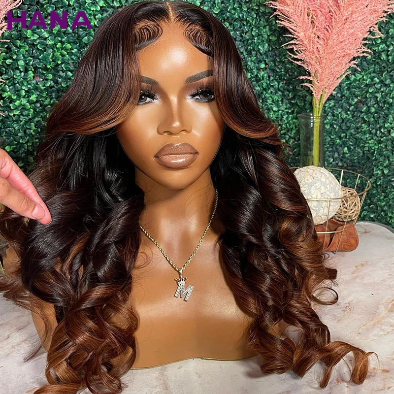 Ombre Ginger Brown colorato 13x4 HD parrucca frontale in pizzo Body Wave Pre-pizzicato 6x4 Wear To Go chiusura in pizzo parrucche per capelli umani per le donne