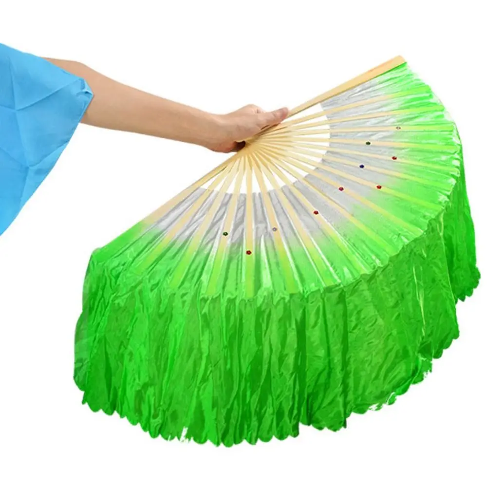 

Hot Sell Long Imitation Belly Dancing Fan 26cm Long Silk Fans Gradient Color Dance Bamboo Fans