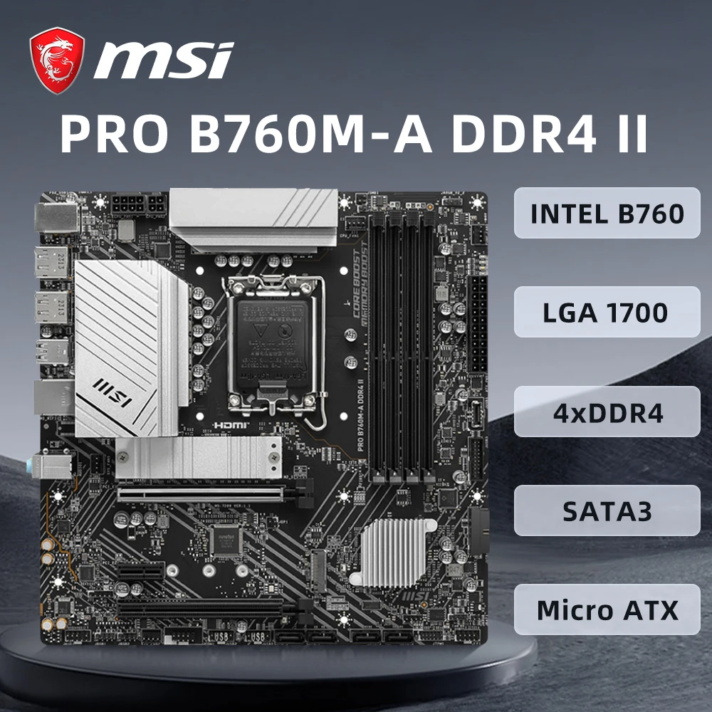 MSI PRO B760M-A DDR4 II Motherboard LGA1700 Support Intel 12th 13th 14th Processor i5-12400F 13600K CPU 2xM.2 2xHDMI PCIe4.0