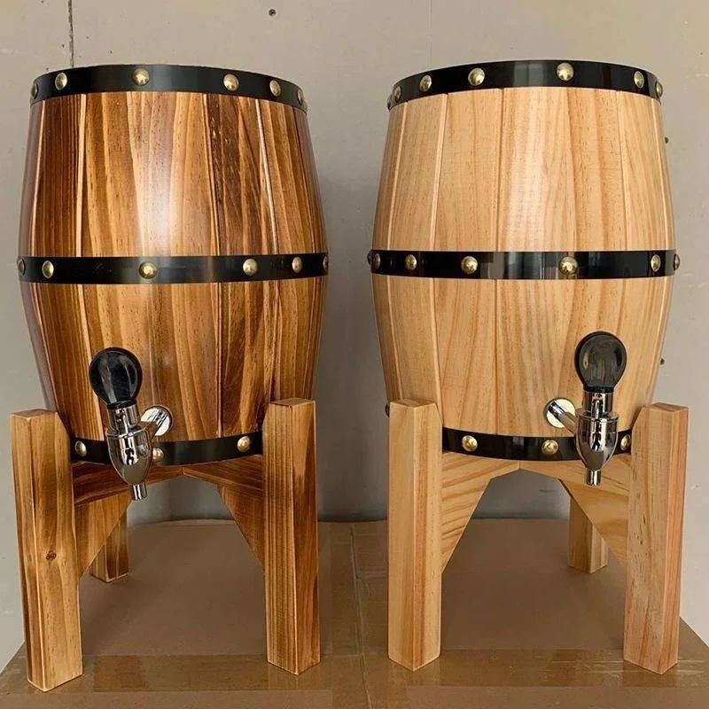 Oak Wood Aging Barrel with Tap Small Wooden Wine & Spirit Fermentation Cask Portable Mini Whiskey Barrel Decor for Home Brewing