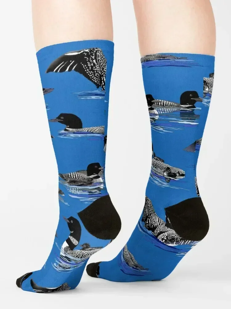 Many Loons on a Lake Socks funny gift tennis men cotton high quality set Luxury Woman Socks Men's