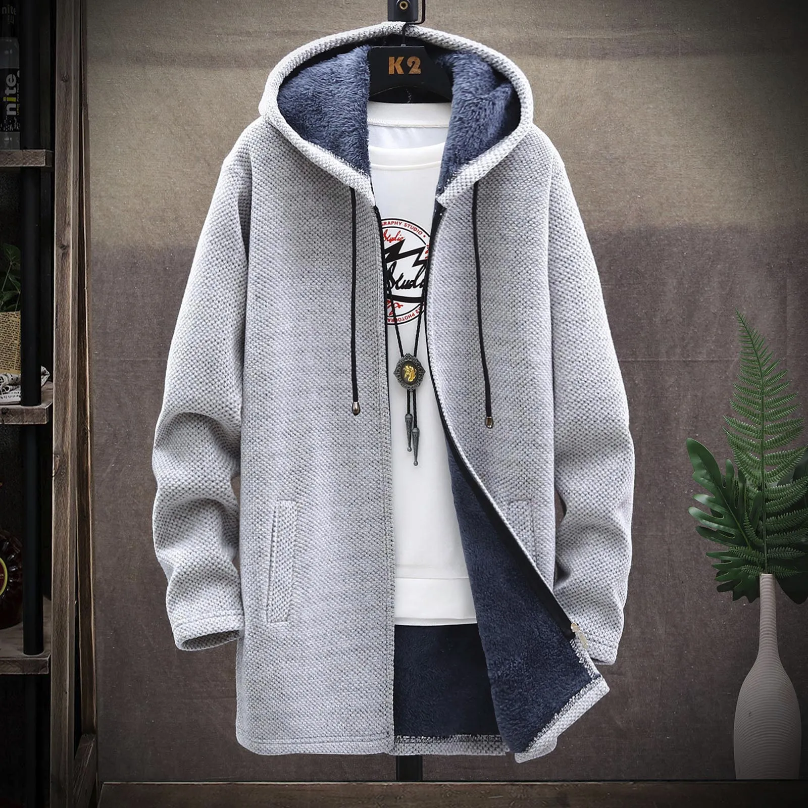 

Fall and Winter Fashion Solid Color Basic Loose Cardigan Warm and Comfortable Casual Mid-length Hooded Zipper Jacket
