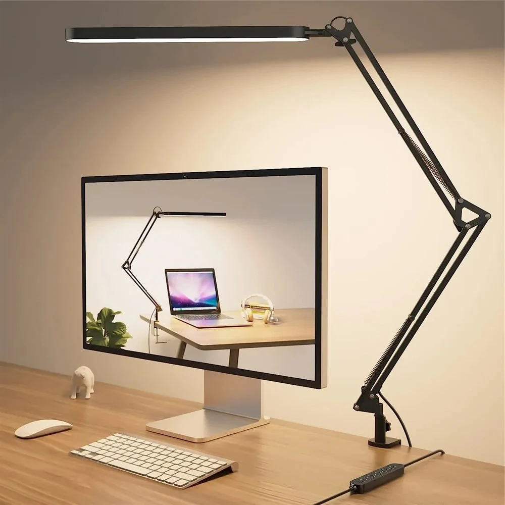 

﻿ Светодиодная настольная лампа с зажимом Архитектурная настольная лампа Гибкий поворотный кронштейн Настольная лампа со светодиодной подсветкой Плавное затемнение для шитья и рисования