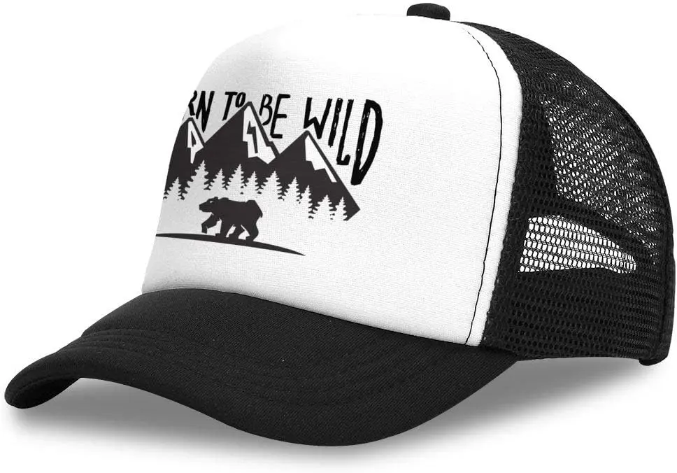 Bear Mountain Born To Be Wild Adjustable Mesh Hats Baseball Trucker Cap for Boys and Girls One Size Breathable Mens Cap