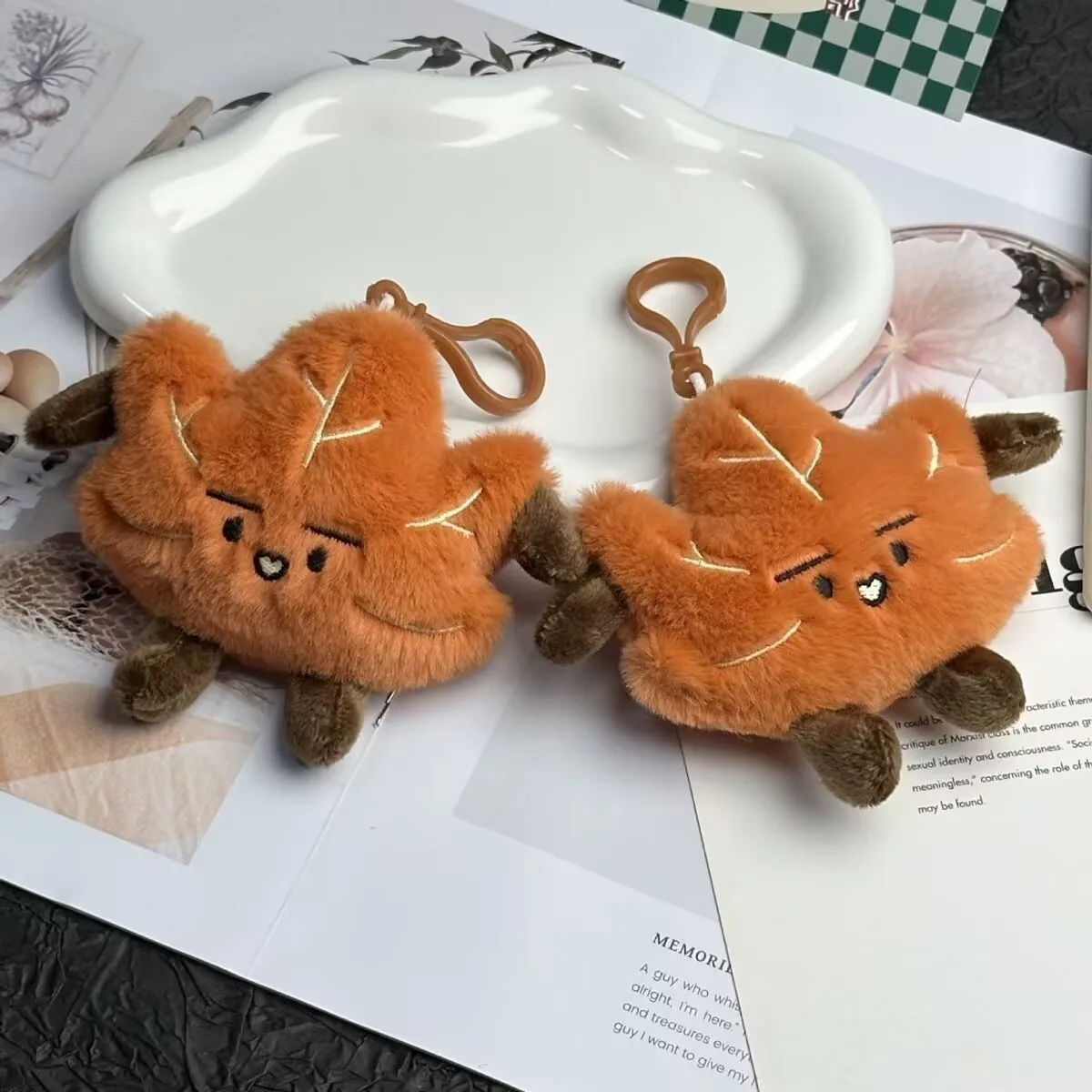 Cute Tongtong Plush Keychain Bag Charm Maple Leaf Interesting Doll Bag Accessory for Backpack Hanging Decoration