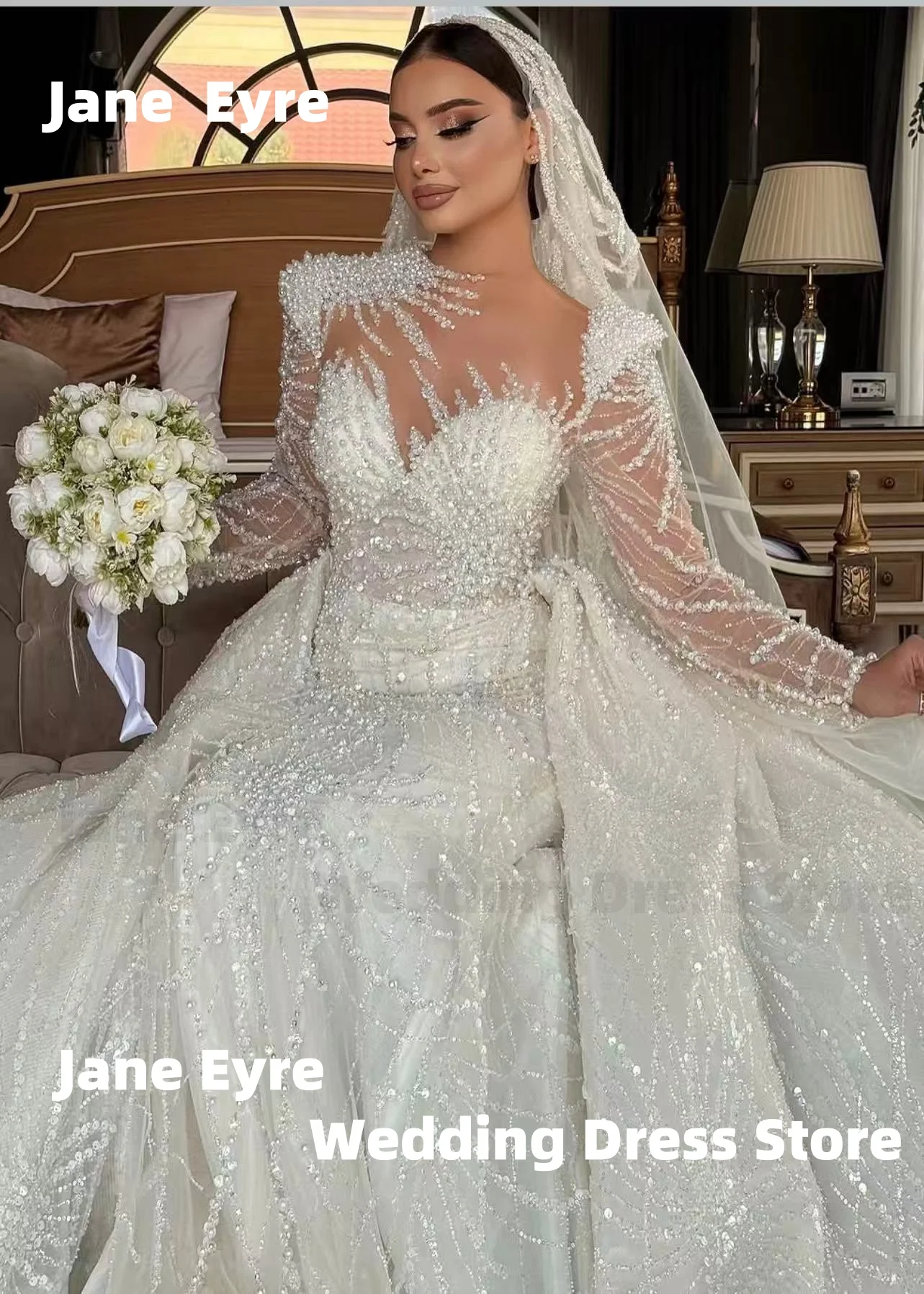 Gaun Malam Pernikahan Mutiara Eksklusif Jane Eyre dengan Rok Lepas, Gaun Pertunangan, Gaun Pengantin, Vestidos