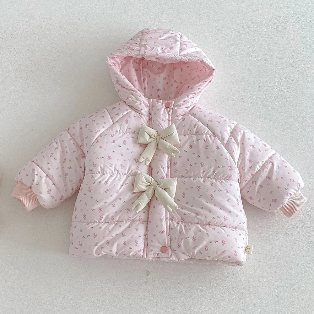 الفتيات السترات الشتوية مقنعين مبطن المخملية رشاقته الدافئة الثلوج ملابس الأطفال الأزهار عيد الميلاد طفل ملابس خارجية معاطف #3