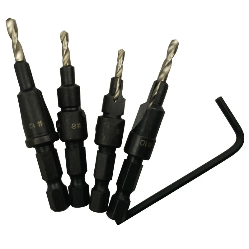 4/5 pz 5 ~ 12 trapano svasatore per la lavorazione del legno Set di punte per trapano fori pilota di perforazione per vite dimensioni #5 #6 #8 #10 #12 con una chiave strumenti
