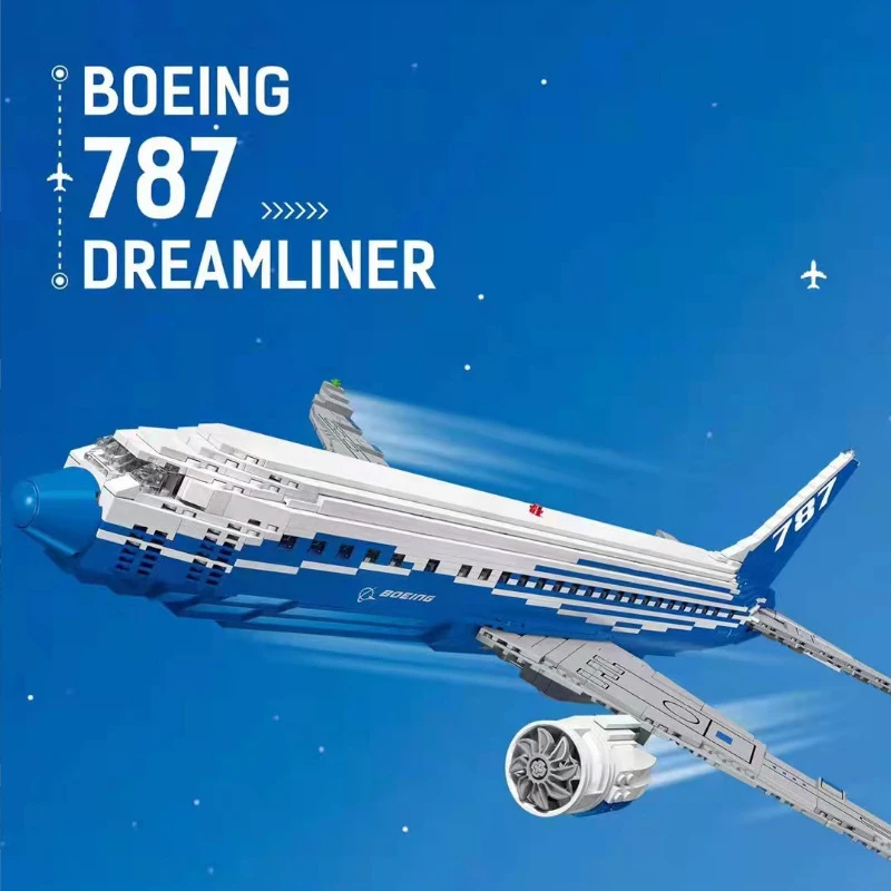 

School Set Moc Boeing 787 Civil Aviation Large Airliner Transportation Vehicle Model Bricks Plane Building Blocks Toy Gift Boys