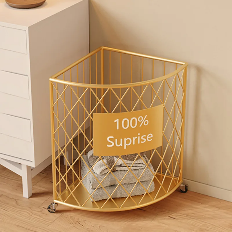  Chic Corner Laundry Basket Light Luxe Toy and Garment Bin Wheeled Domestic Hamper Stylish Bath Area Collector