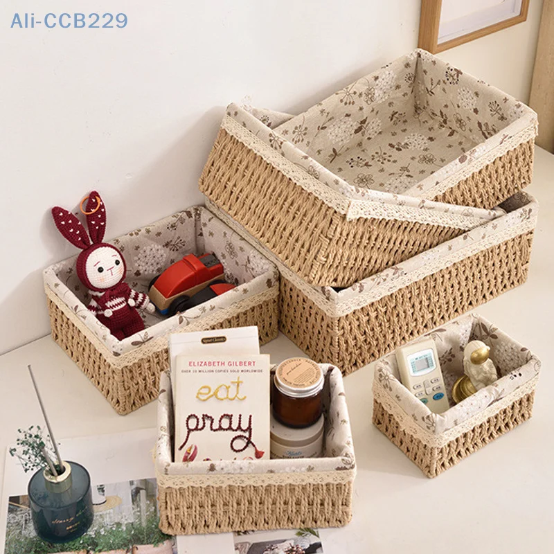 Multi-Purpose Storage Weave Basket Imitation Rattan Desktop Sundries Organizer Cosmetics Snack Basket Home Decoration【A】