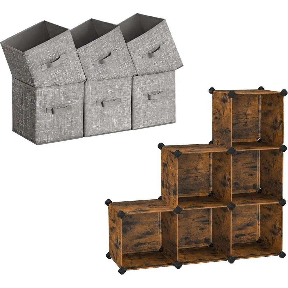 

Набор из 6 тканевых корзин с двойными ручками, органайзеры для хранения в форме куба, цвета тауп и рустик-коричневый