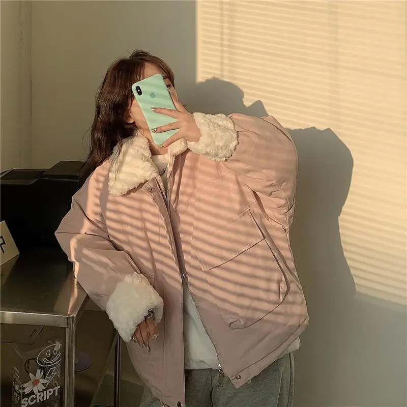 Women Winter 2023 New Cotton Coat Popular Cotton Coat Loose and Thickened Cotton Coat Top Trendy Imitation Lamb Wool