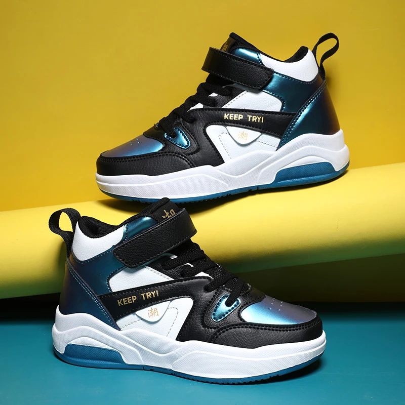 

A pair of children's four-season leather high-top basketball shoes, wear-resistant basketball shoes, sizes 31-40，KT-M-1688