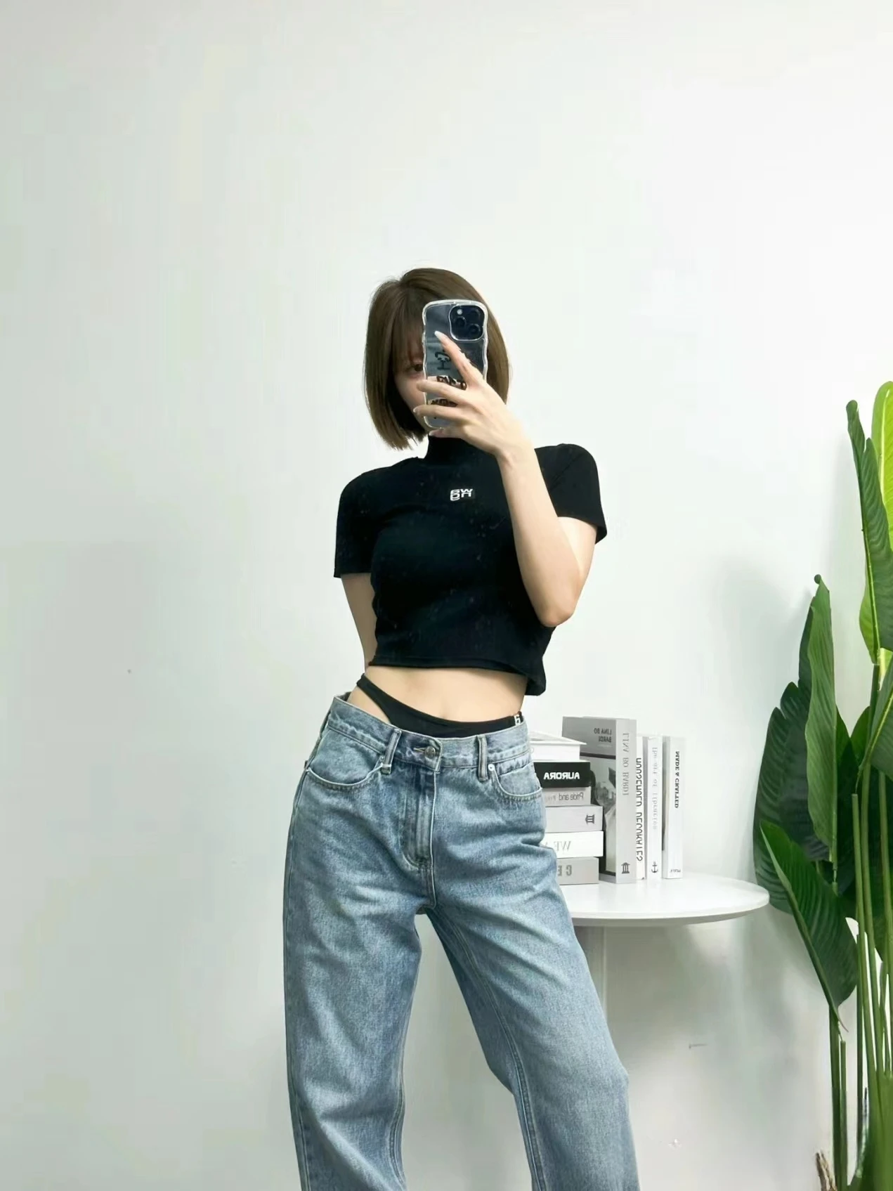 Spring 2025 New Sle Knitted ort Sve T-irt Letter Print f High Collar Slim Fit Pure Desire Sle Cotton Blend Top