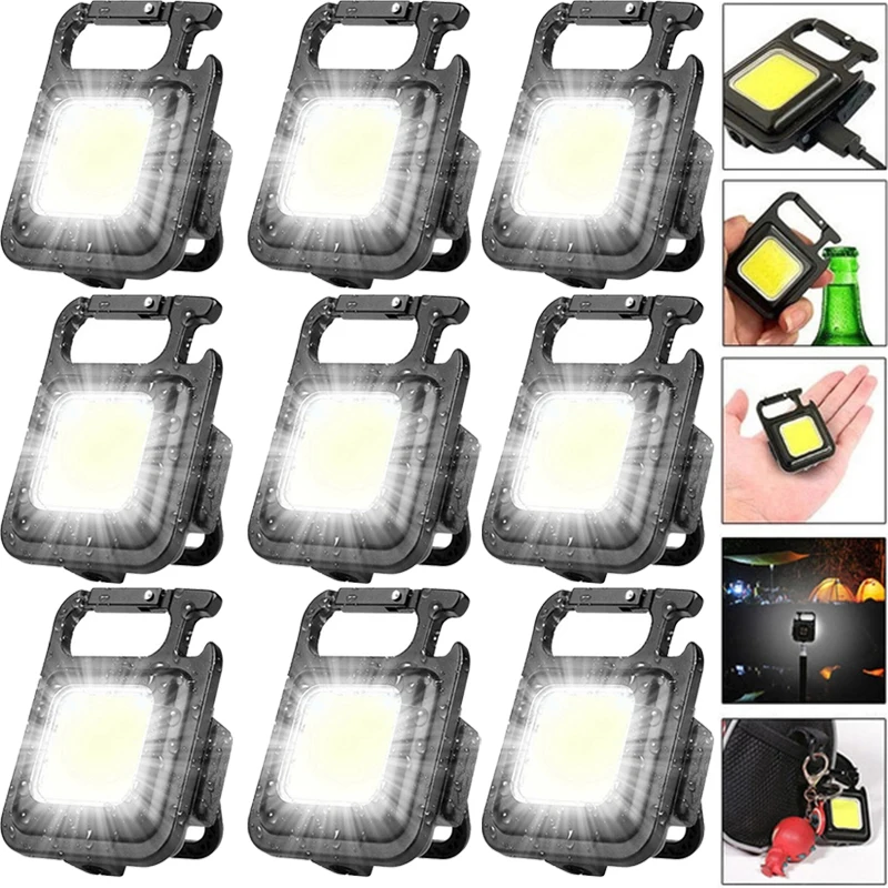 LED Working Light USB Rechargeable Mini Flashlight Portable Bright Keychain Pocket Clip Lantern Outdoor Hiking Fishing Camping