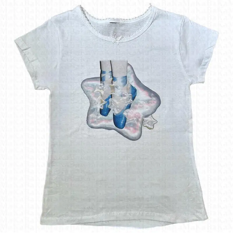 

Koreaanse versie van Europese en Amerikaanse stijl contrasterende kleur print subcultuur Y2K schattig T-shirt casual slim fit