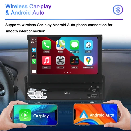 Imagen 2 del producto Reproductor MP5 Universal de 1 Din, 7 pulgadas, Carplay, Android, Manual, pantalla táctil retráctil automática, reproductor de coche, Radio FM, enlace de espejo