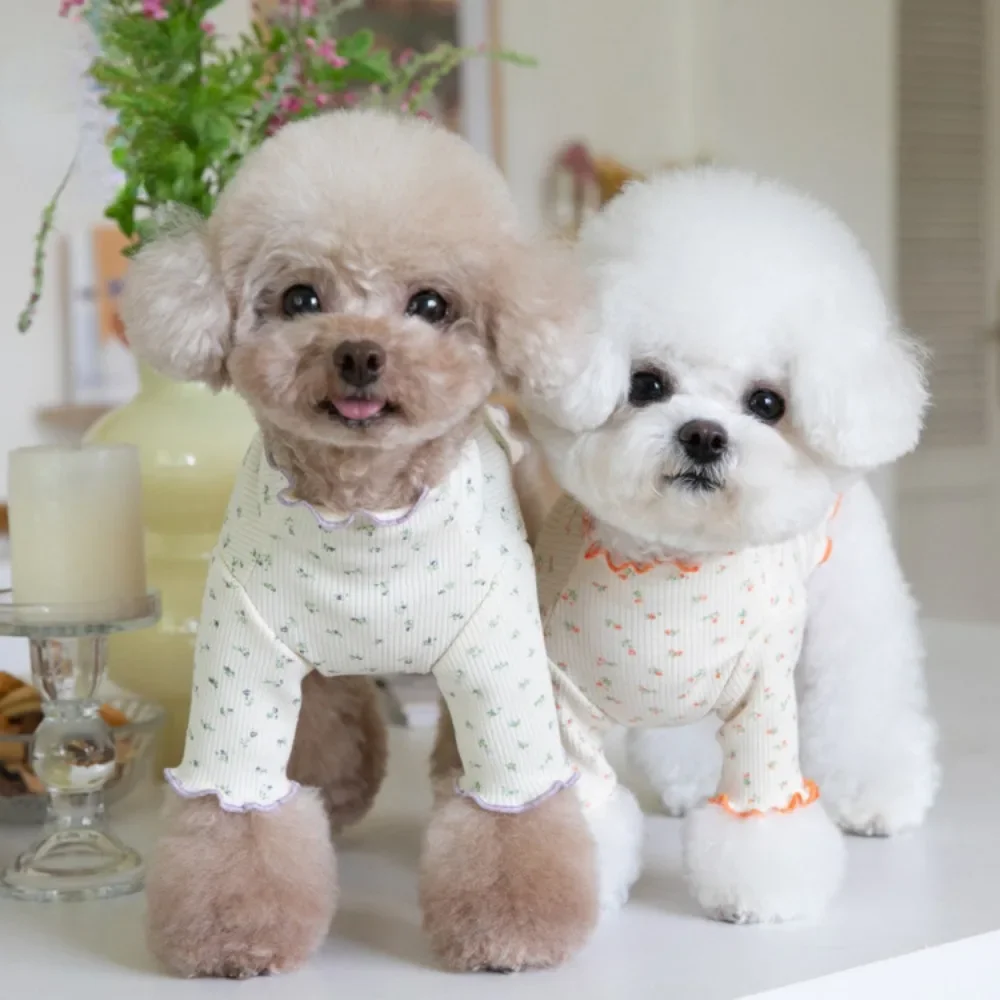 Dog Autumn Winter Flower Undershirt Home Pet T-shirt Clothes Pet Cute Lace Teddy Puppy Clothes Dog Sweater for Small Dogs