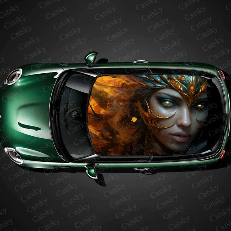 Fantasy Woman Art Car Roof Sticker Wrap Racing SUV Accessories Packaging Painted PVC Custom Car Graphic Decal